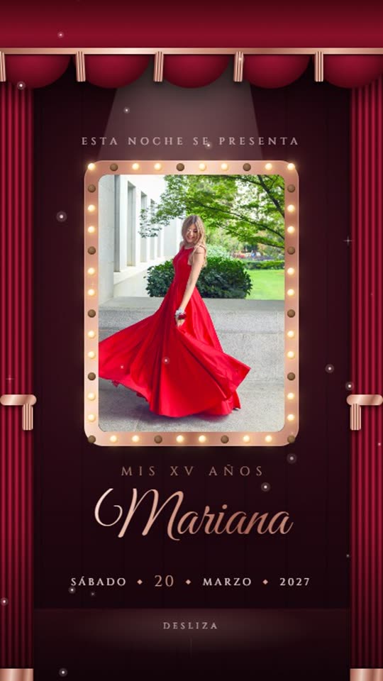 Invitación de XV años Gala con telón de teatro